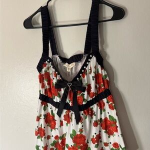 Floral Top with Red Roses and Black Accents